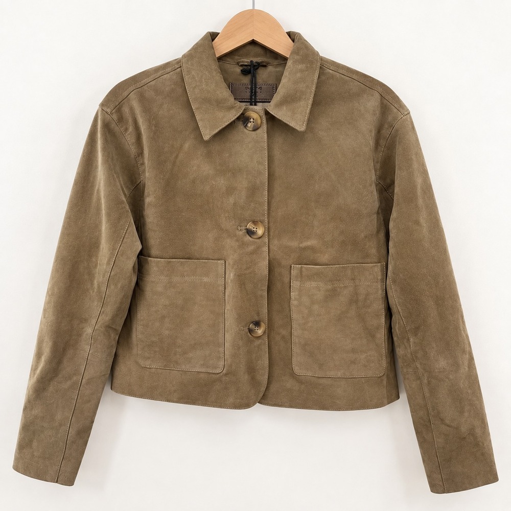 BLANKNYC Suede Cropped Blazer Jacket Womens Medium Tan Honey Bark Leather $198